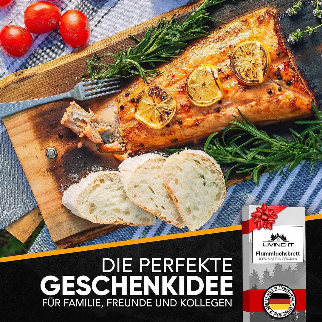 Flammlachsbrett mit Halterung aus Edelstahl (100% Made IN Germany) Lachsbrett aus 100% hochwertiger