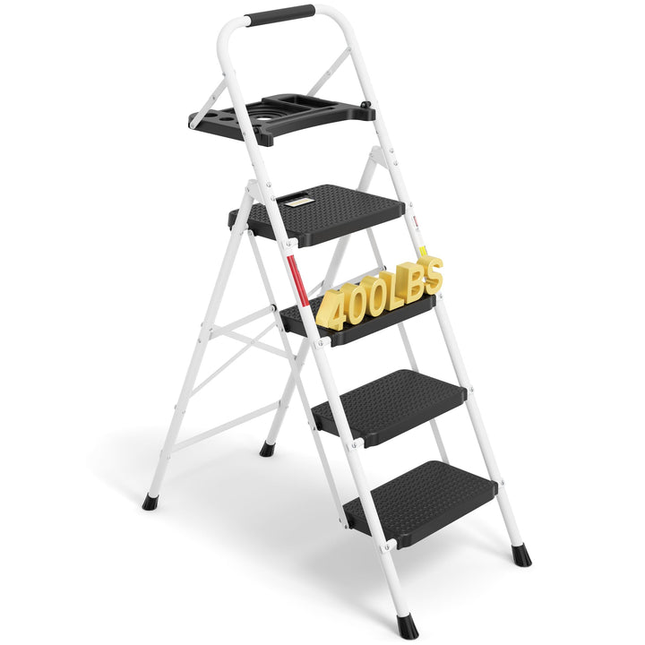 BONTEC Trittleiter 4 Stufen Klappbar, 181kg Kapazität mit Breiten Anti-Rutsch-Pedalen, Faltbarer Sta