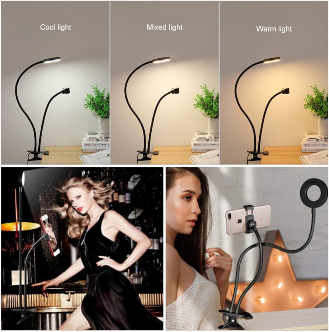 D90DS LED Ringlicht 9cm mit Smartphonehalter - Dimmbare Ringleuchte mit 3 Farbmodi, 10 Helligkeitsst