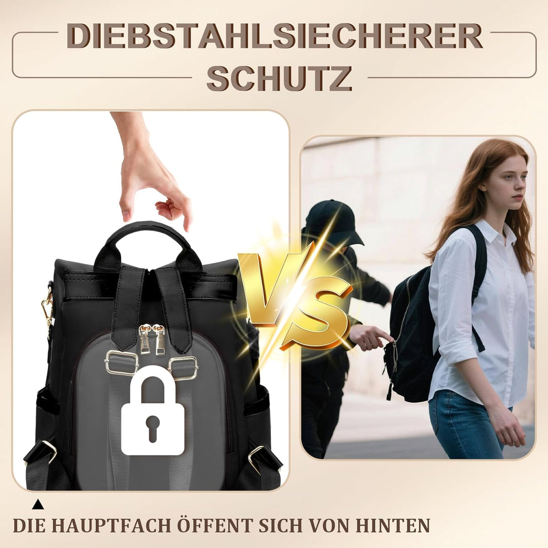 Leathario Rucksakck Damen klein,Diebstahlsicher Cityrucksack,PX4 Wasserdichtere Rucksackhandtasche,E