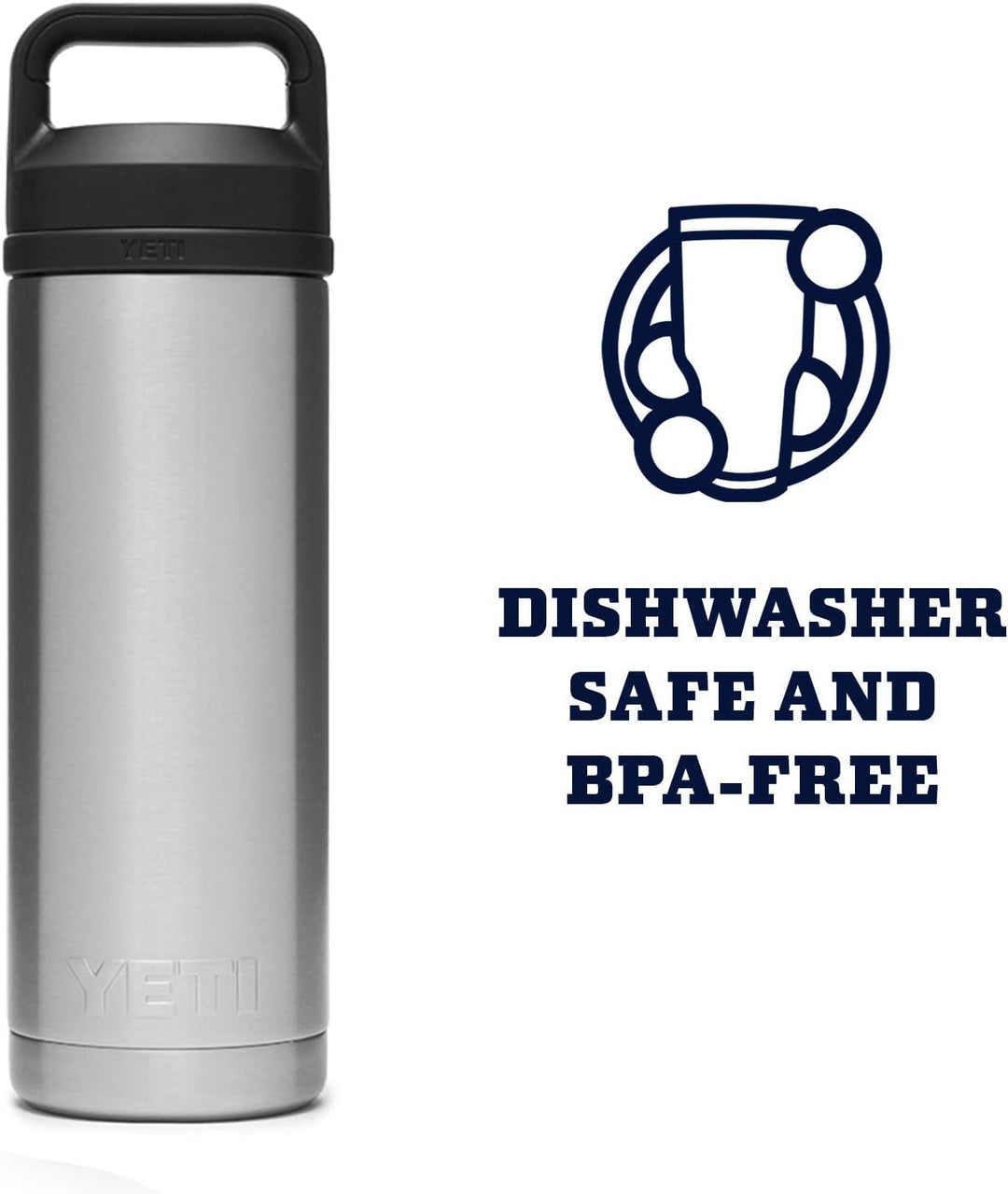 YETI Rambler 530 ml Flasche, vakuumisoliert, Edelstahl mit Trinkdeckel, Edelstahl Rostfrei, Silber