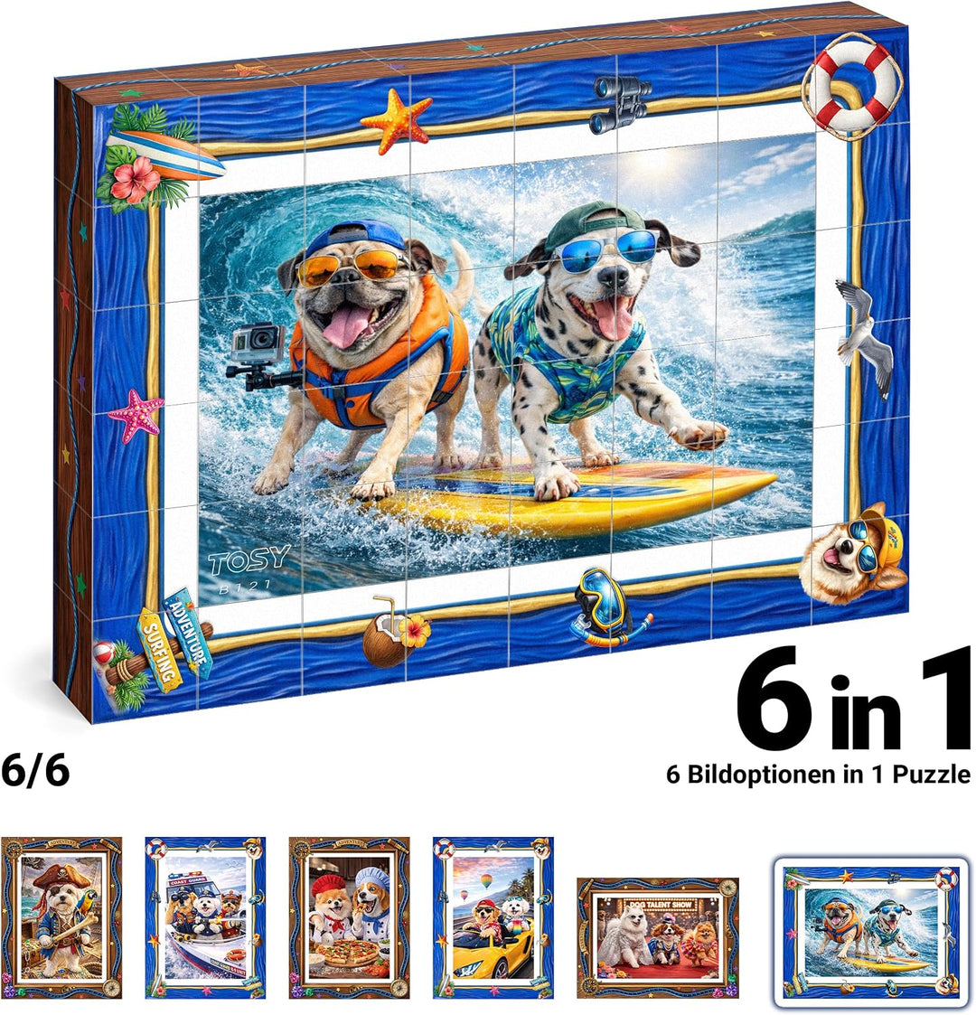 TOSY Picture Cube Action Dogs: 6-in-1 magnetisches Bilderpuzzle, 48 Blöcke, 288 Flächen/Magnete, 0,6