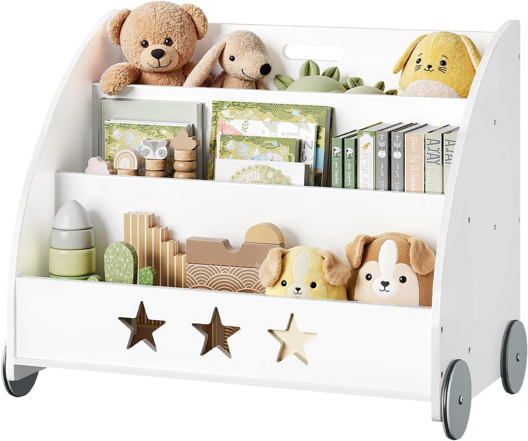 WOLTU KR002 Kinderregal Bücherregal für Kinder, Spielzeugregal mit Räder 3 Regale , Holz Standregal
