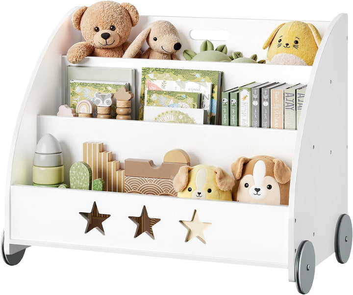 WOLTU KR002 Kinderregal Bücherregal für Kinder, Spielzeugregal mit Räder 3 Regale , Holz Standregal