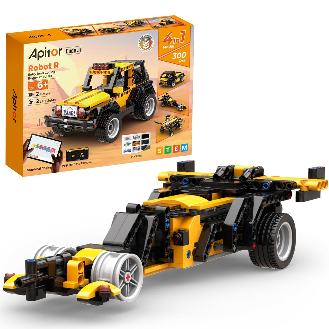 Apitor Robot R Programmierbarer Roboter für Kinder, 4-in-1 Off-Roader-Spielzeugauto Bausatz, App-Fer