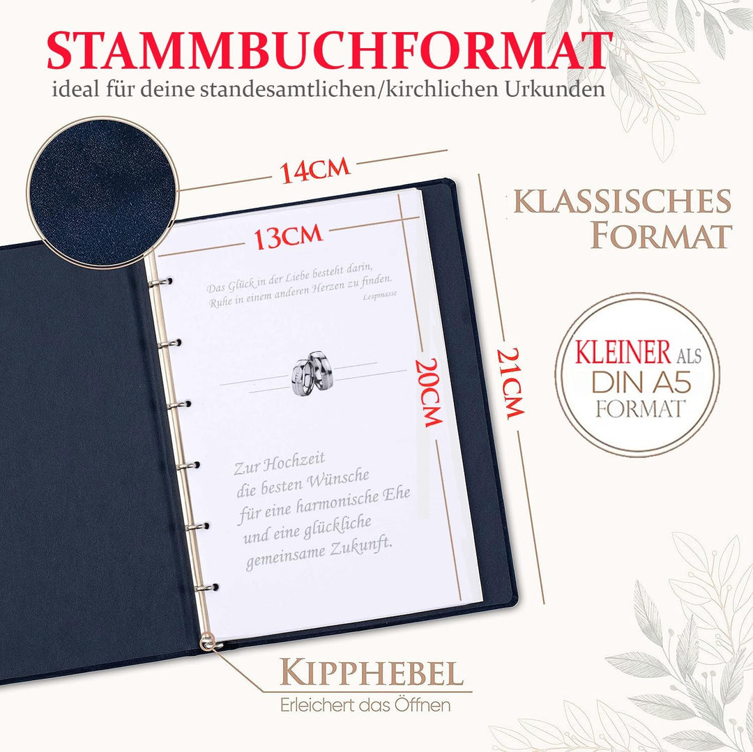 Stammbuch Herz mit Hand - dunkelblau, Velours, Silberprägung, Stammbuchformat, Familienstammbuch. In