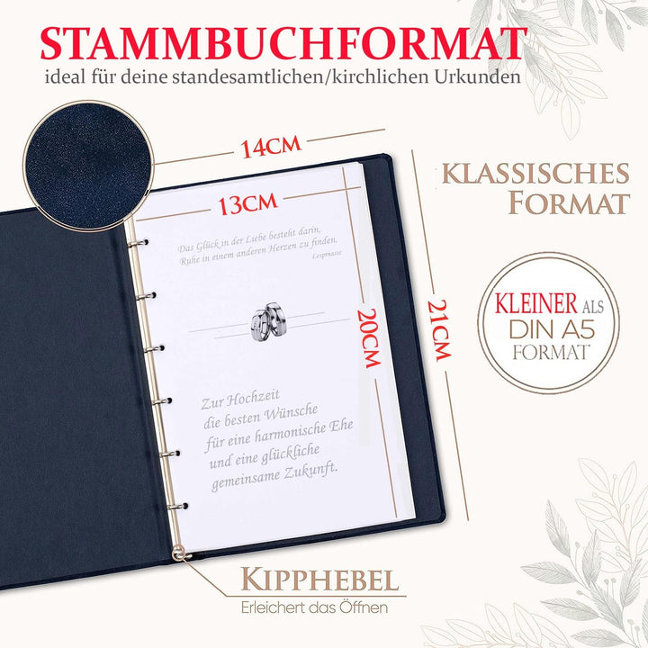 Stammbuch Herz mit Hand - dunkelblau, Velours, Silberprägung, Stammbuchformat, Familienstammbuch. In
