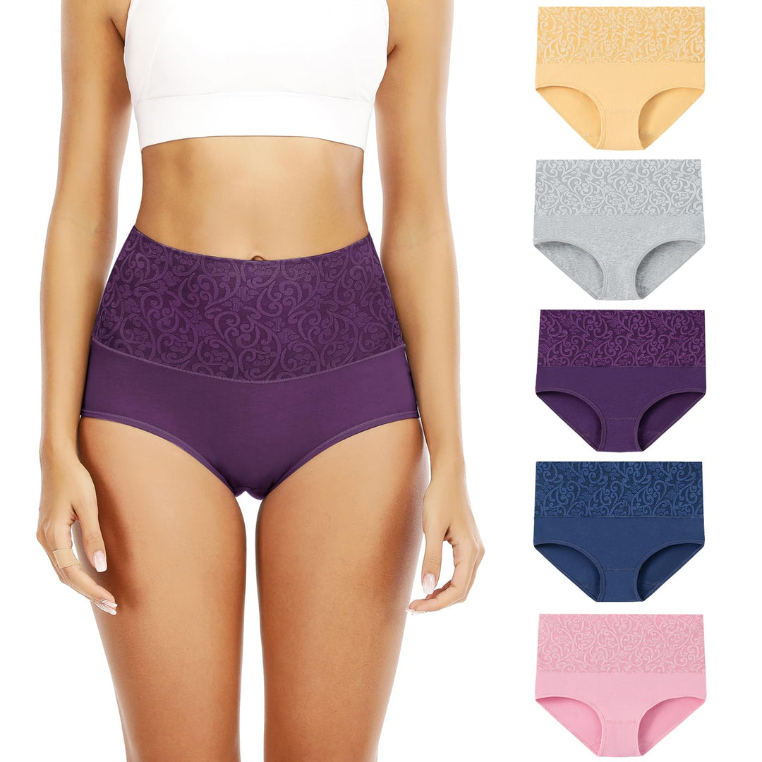 Senllori Damen Unterwäsche, hohe Taille, Baumwolle, Bauchkontrolle, weiche volle Abdeckung Multipack