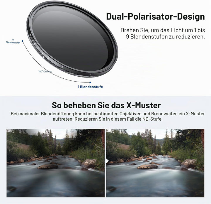 NEEWER BASICS 67mm variabler ND Filter, ND2-400 1-9 Stops Lichtreduzierung, drehbarer variabler Grau