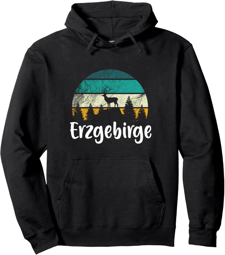 Erzgebirge Heimat Wald Wandern Hirsch Retro Wismut Bergbau Pullover Hoodie