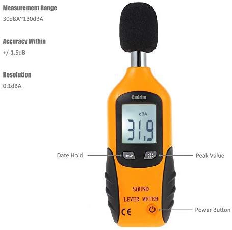 Cadrim Digital Schallpegelmessgerät, Tragbare Schallpegelmesser 30dB bis130dB Dezibel Messgerät mit
