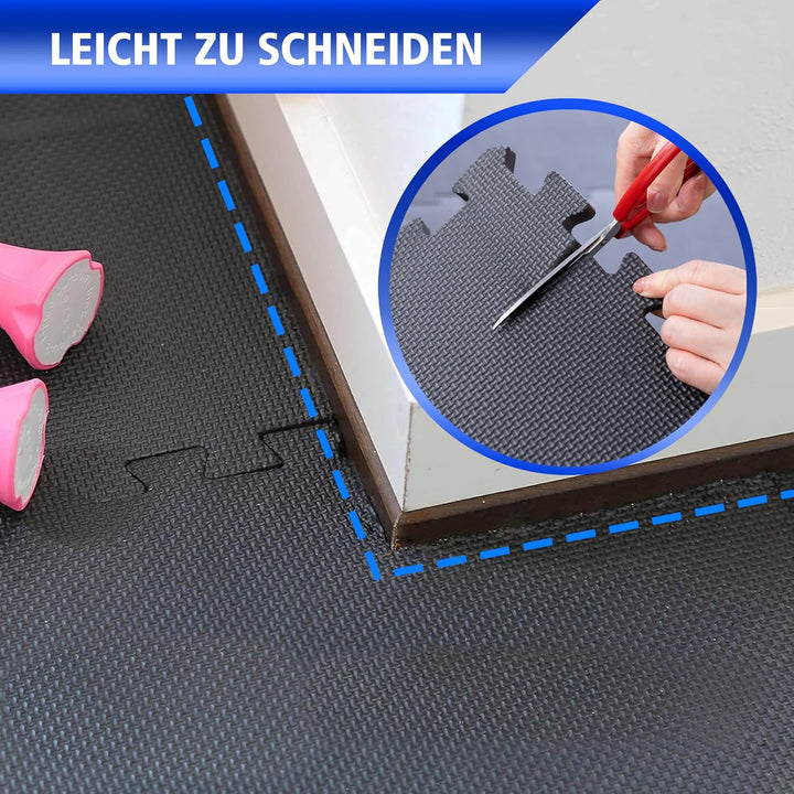 Eva Bodenschutzmatte Fitness 30x30x1cm – Puzzlematte rutschfest & stossdämpfend – 36 Stück schwarz –