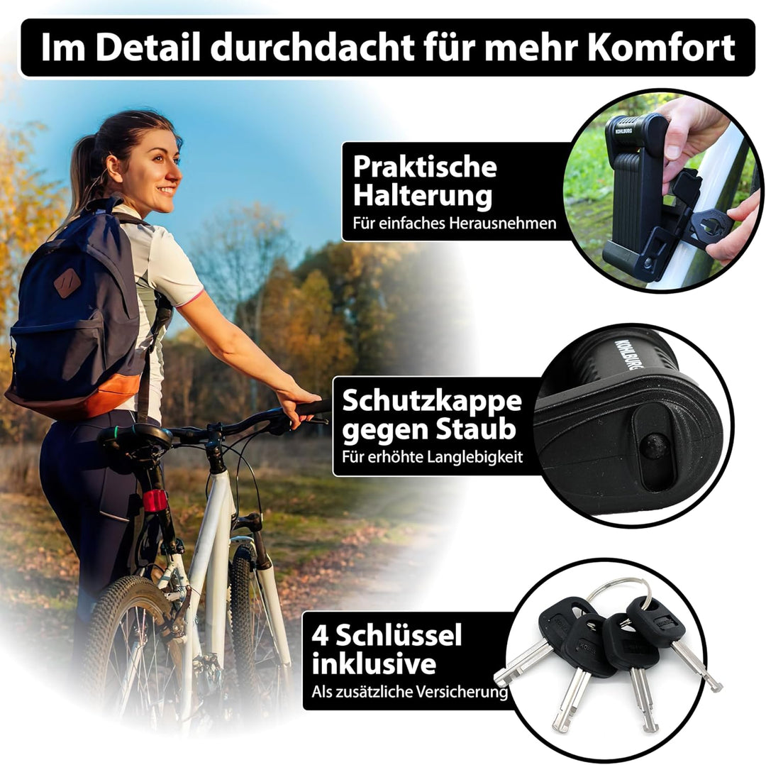 KOHLBURG Sicherheits- Faltschloss - sehr sicheres Fahrradschloss 89cm - Gliederschloss aus gehärtete