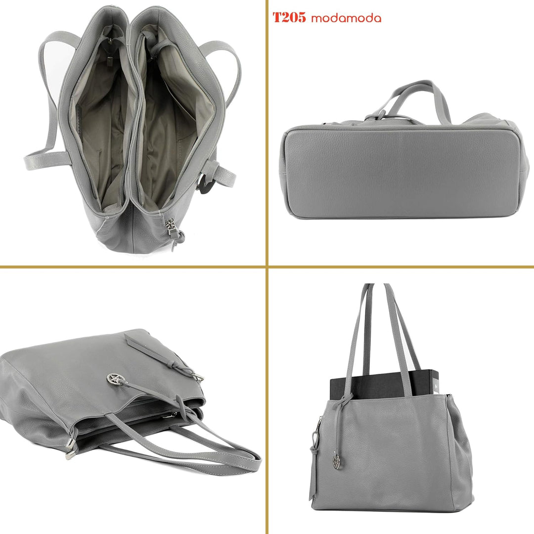 modamoda de - T205 - ital. Schultertasche Henkeltasche aus Leder Bordeauxviolett, Bordeauxviolett