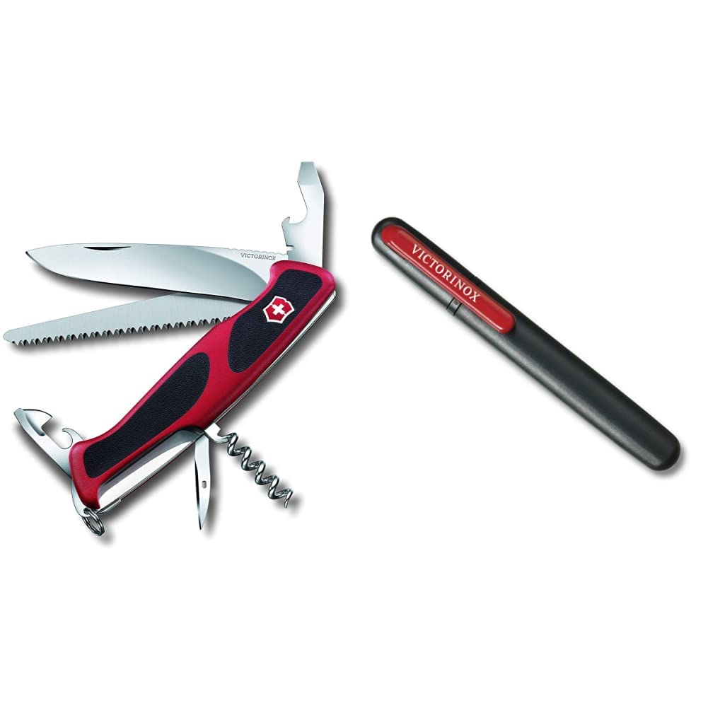 Victorinox Taschenmesser Ranger Grip 55 (12 Funktionen, Feststellklinge, Säge) rot/schwarz Bundle mi
