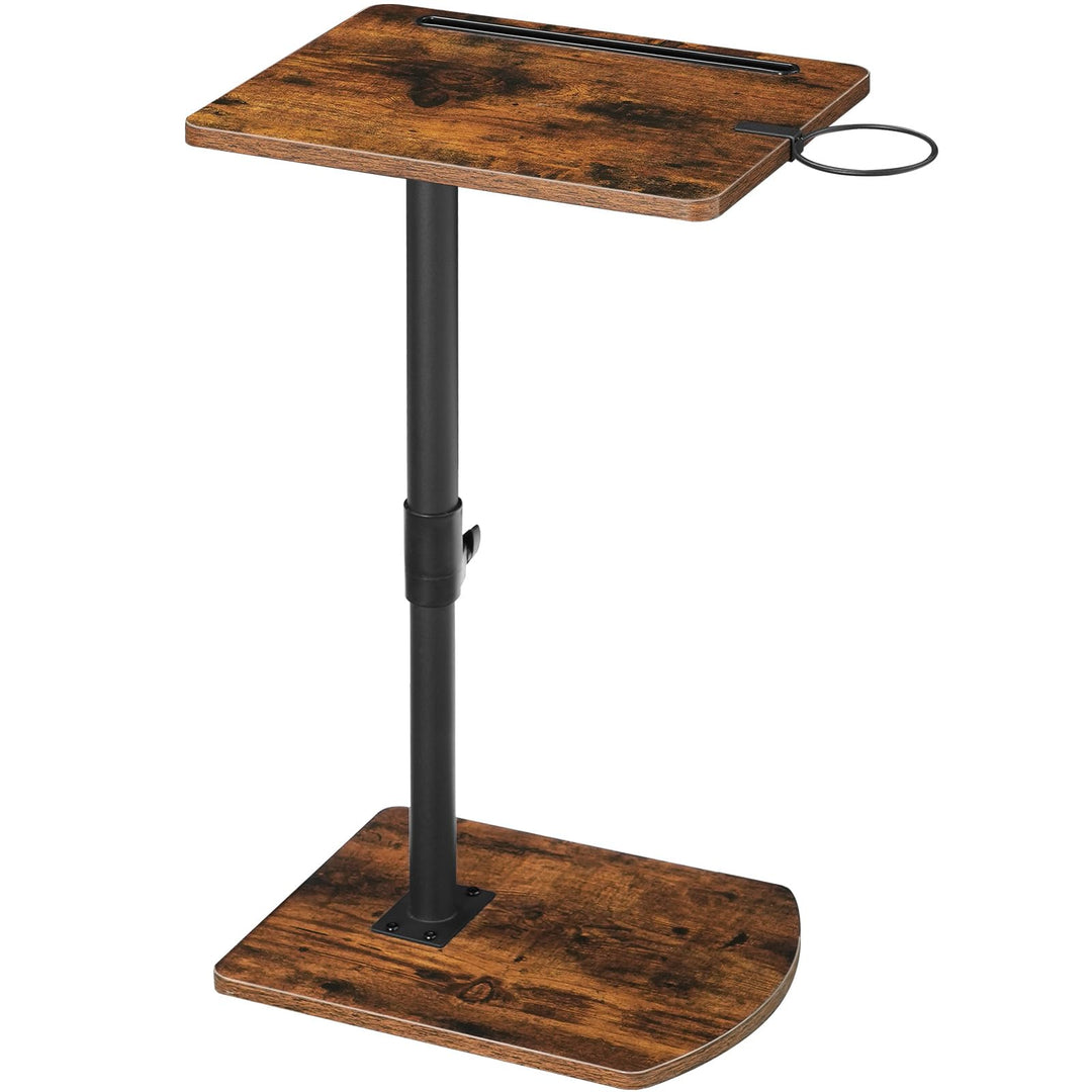 HOOBRO C-Form Beistelltisch Höhenverstellbar von 45,5-78 cm, 360° drehbarer Sofatisch mit Getränkeha