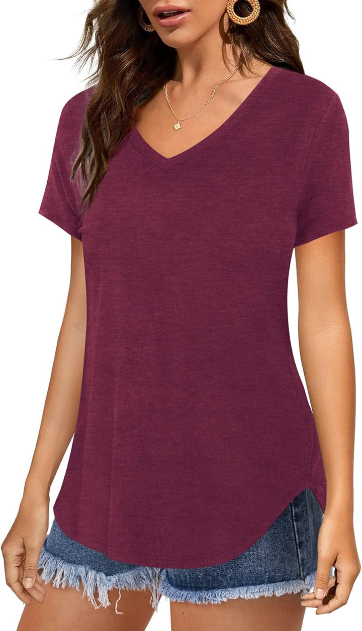 Florboom Tunika Damen Langarm/Kurzarm V Ausschnitt Oberteil Shirts Basic Casual Longshirt S Ab-weinr