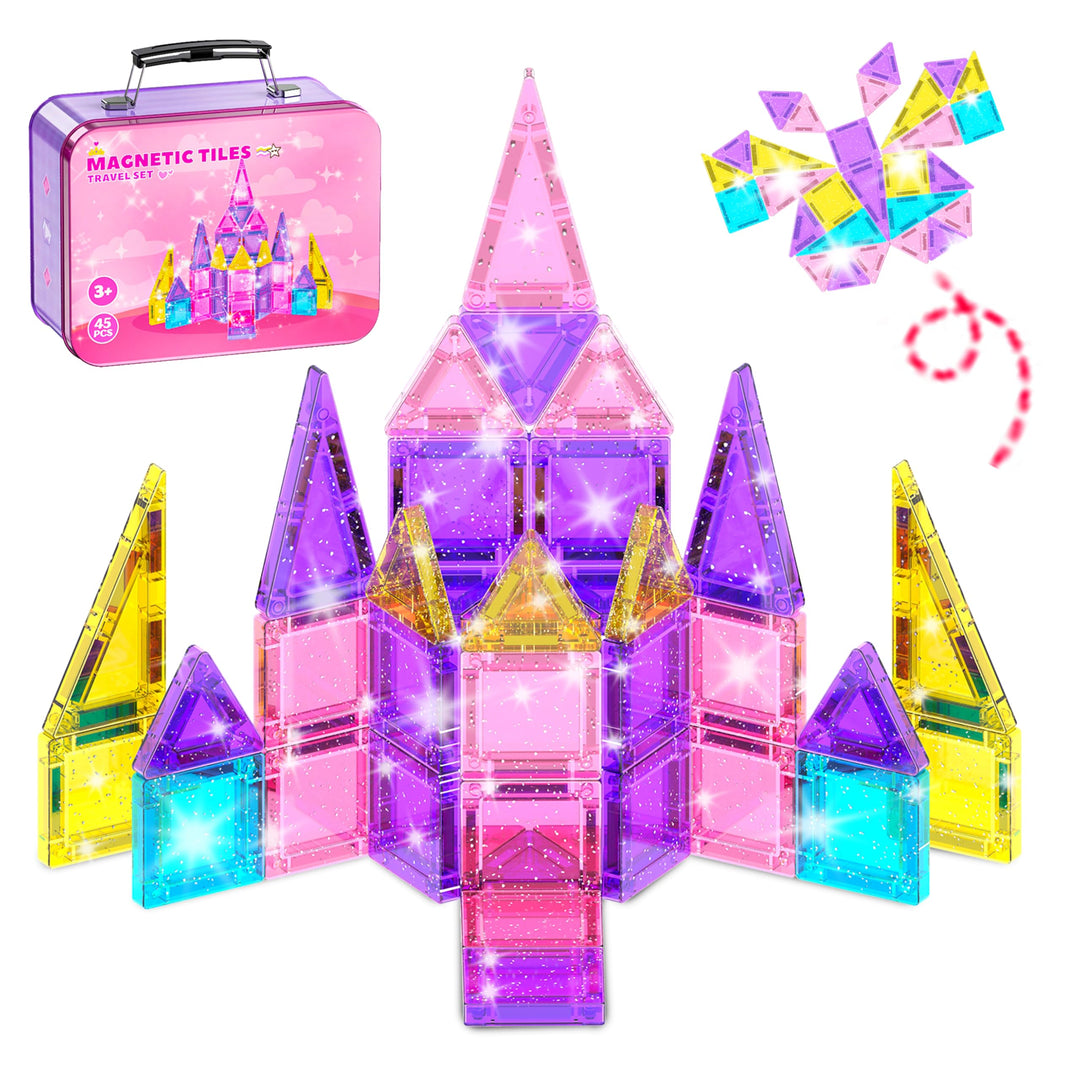 Tooysea Magnetische Bausteine, Tragbare Mini Magnetbausteine Fliesen mit Glitzer, Magnetbausteine fü