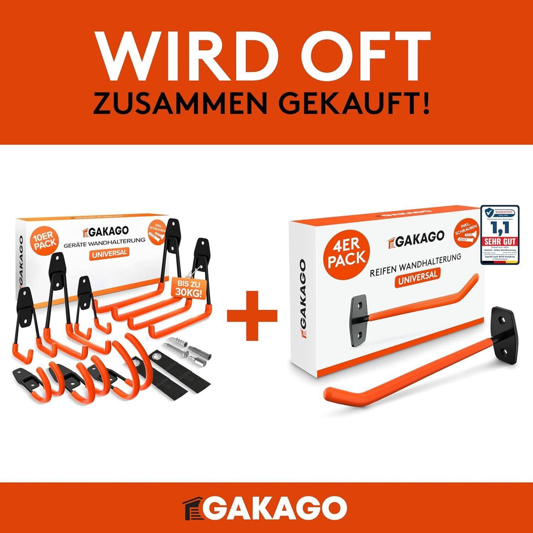 Gakago Gerätehalter Wandhalterung – 10er Garagenhaken Set inkl. Dübel, Schrauben &amp; Anleitung – Werkz