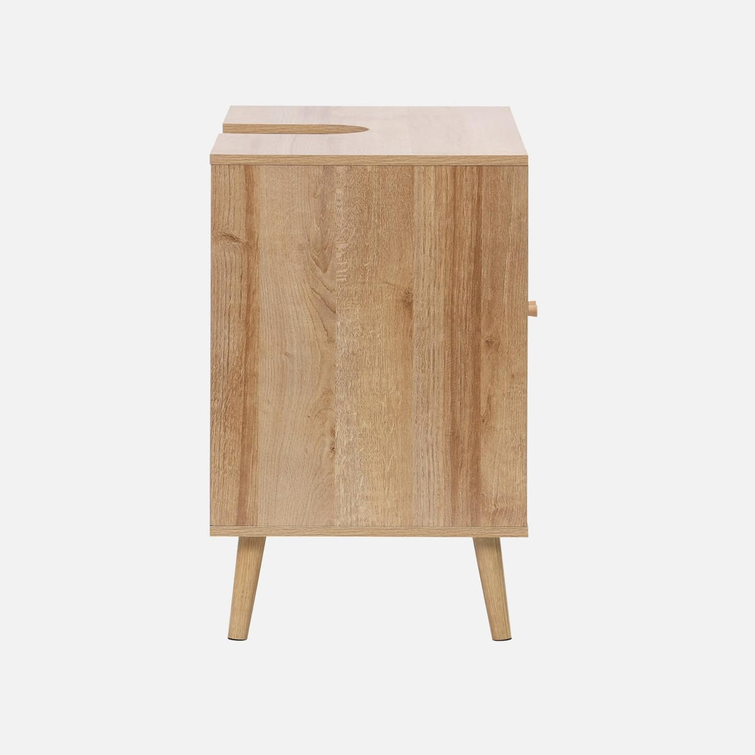 sweeek - Unterbauwaschbeckenmöbel Dekor Holz und Rattan Boho 65 x 40 x 70 cm
