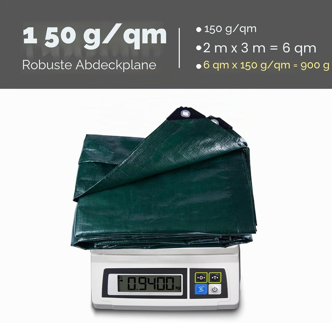 GZBtech Abdeckplane Gewebeplane Wasserfest【2x3m 150g/m²】,Wasserdicht Schutzplane mit Ösen, PE-Plane