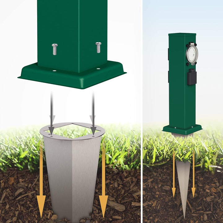ledscom.de Garten-Steckdosen-Säule Polly mit Erdspiess für aussen, IP44, 3-Fach mit Timer/Zeitschalt