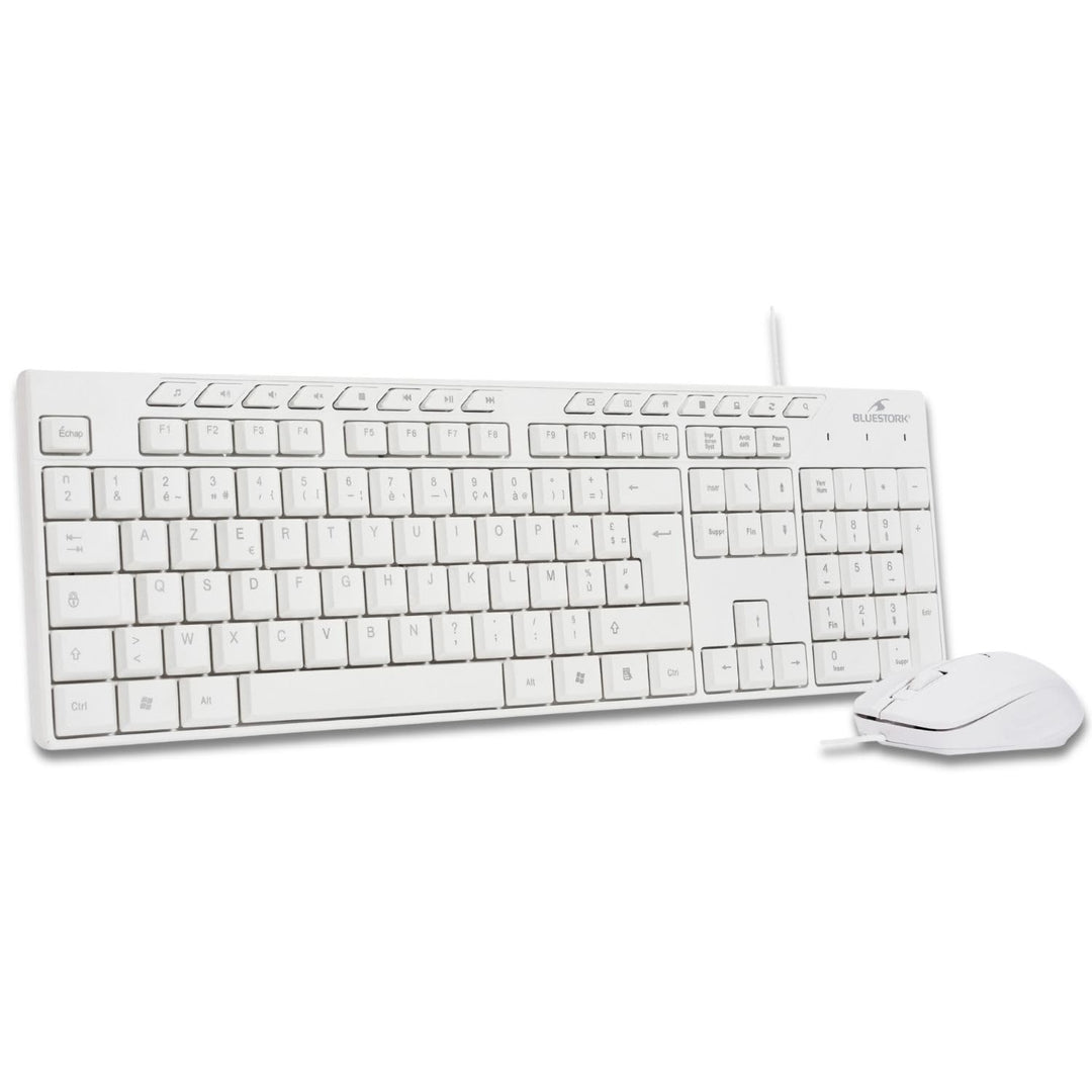 Bluestork Media Office Pack – Set mit kabelgebundener USB-Tastatur – ergonomische AZERTY und kabelge