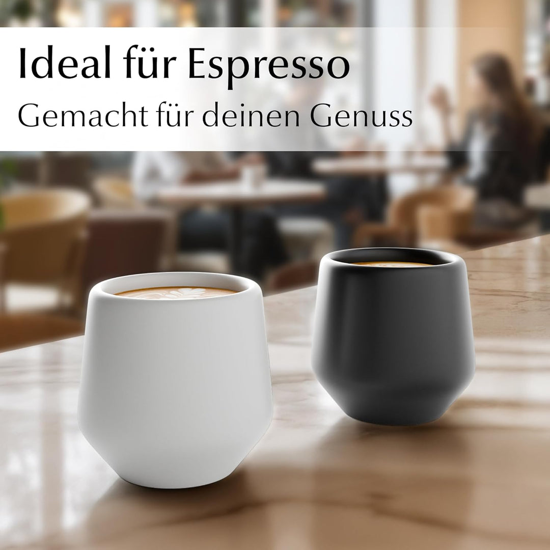 MIAMIO - Espressotassen 4er Set ohne Henkel (90 ml), Keramik Espresso Tassen dickwandig, Moderne Ste
