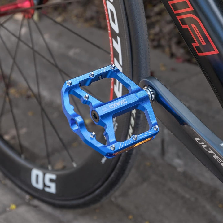 CXWXC Fahrradpedale mit Reflektoren 9/16 Zoll CNC Aluminium MTB Pedale Leichtgewichts, Antirutsch fü