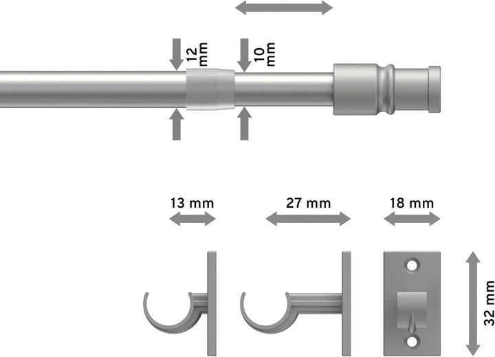 Interdeco Cafehausstangen (2 Stück), Scheibenstangen Silbergrau in 12 mm Ø, Sora, 55-85 cm ausziehba