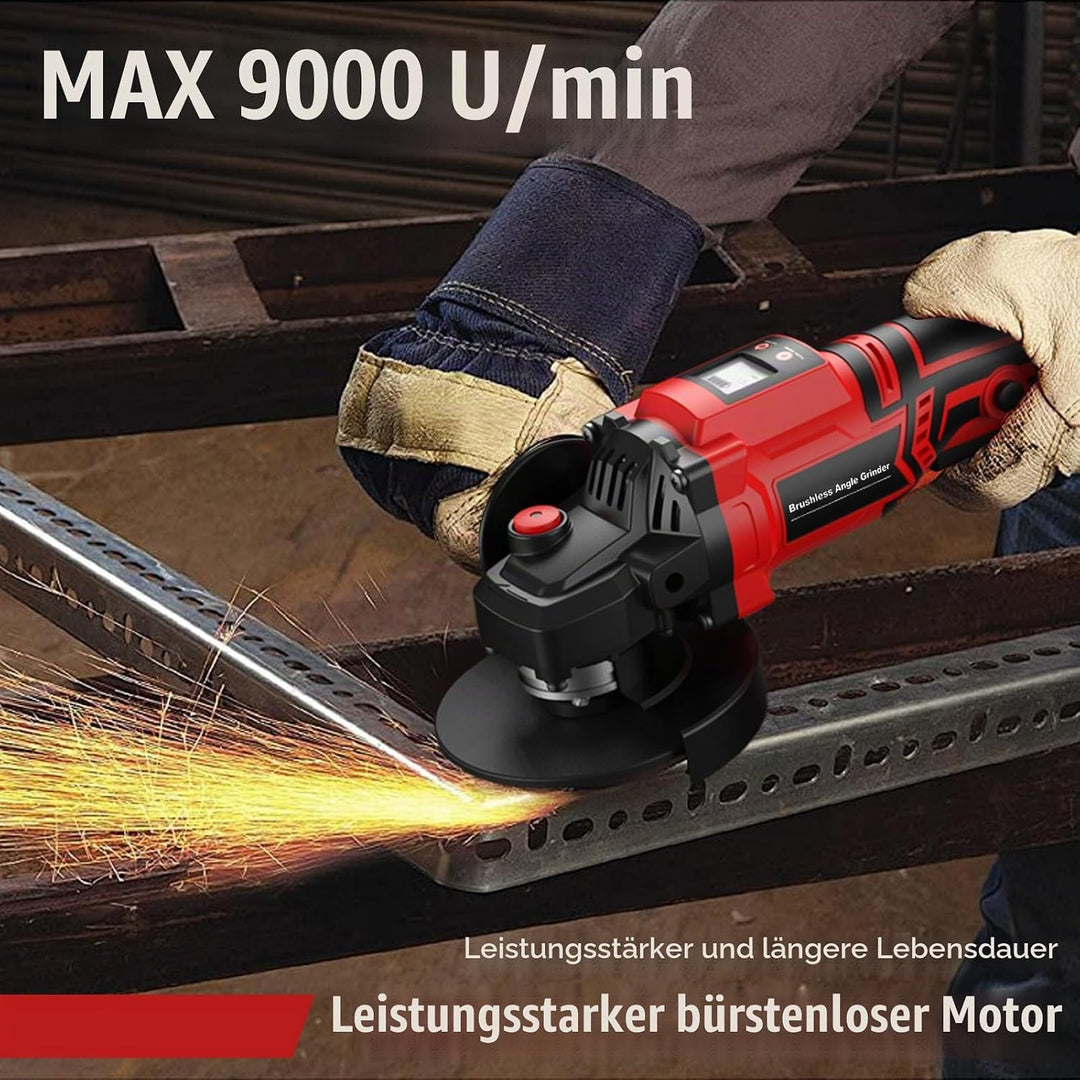 Iriisy Akku Winkelschleifer 115mm 21V Professional mit Digitalanzeige, 3 Modi Bürstenloser Winkelsch