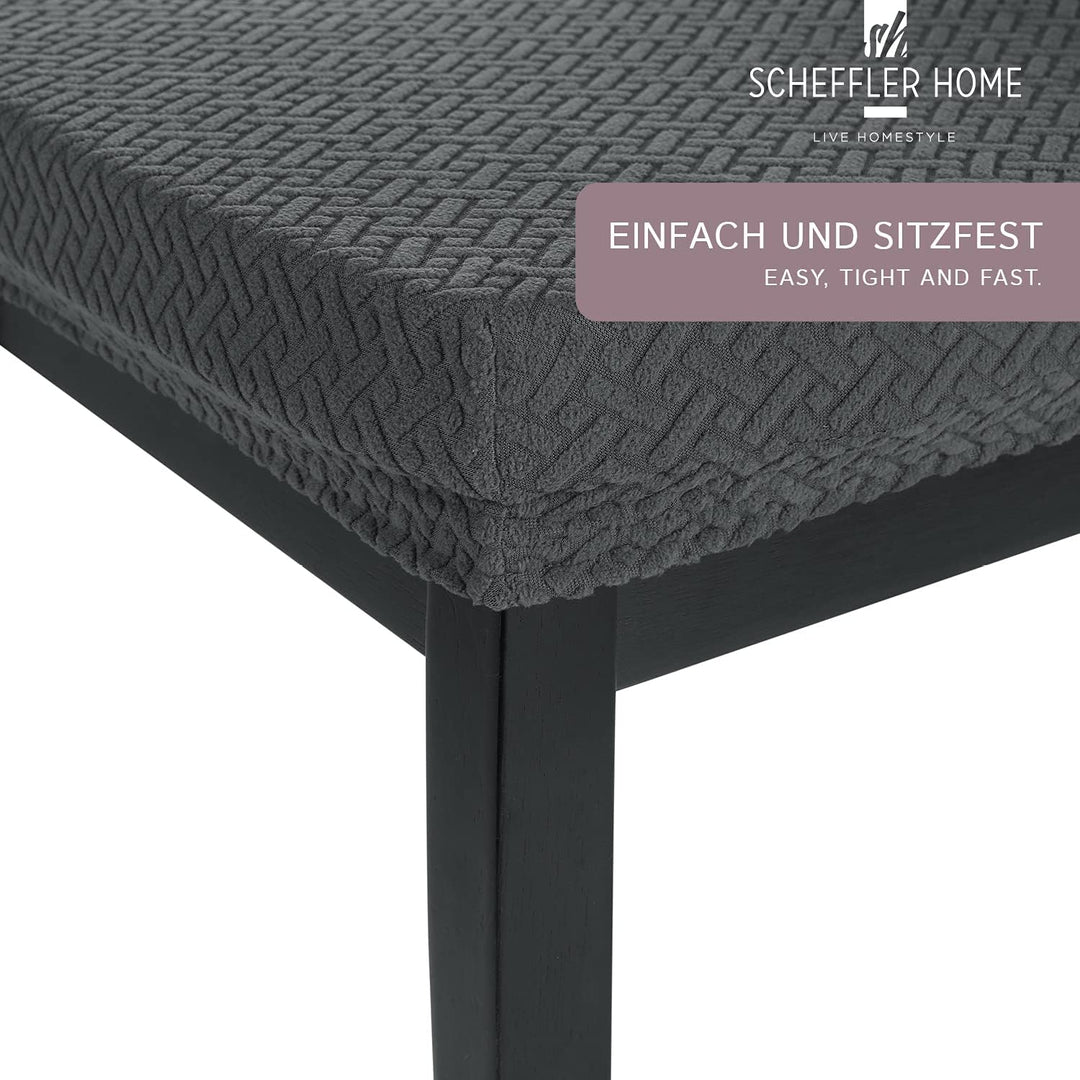 SCHEFFLER-Home Stretch Stuhlbezug Luna Anthrazit/Stuhlüberzug 6er Set elastische Flanell Stuhlbezüge