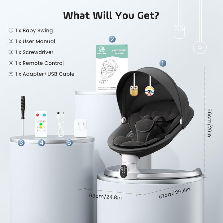 Babywippe, Babyschaukel Elektrisch mit Kabel und mit Bluetooth, Elektronisch Baby Schaukelsitz Babyw