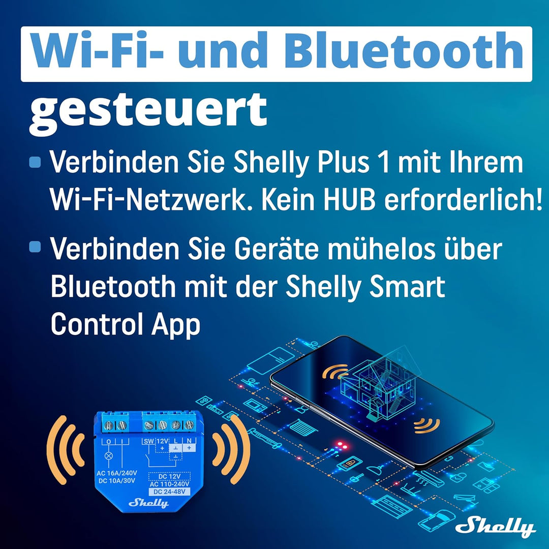 Shelly Plus 1 | Wlan &amp; Bluetooth Smart Relais Schalter | Hausautomation | Alexa &amp; Google Home kompat