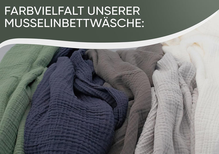 jilda-tex Bio-Bettwäsche Musselin Medina 100% Bio-Baumwolle Knitterlook Bügelfrei Uni Made in Green
