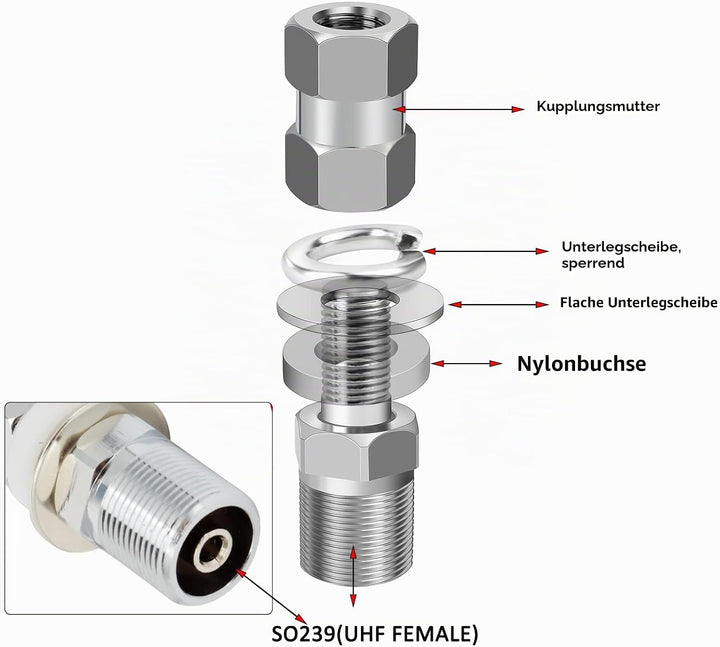 HYS CB-Antennenhalterung 丨 Mit SO239-Bolzen 丨 Antennenmast-Befestigungssätze 丨 Hochleistungs-U-Bolze