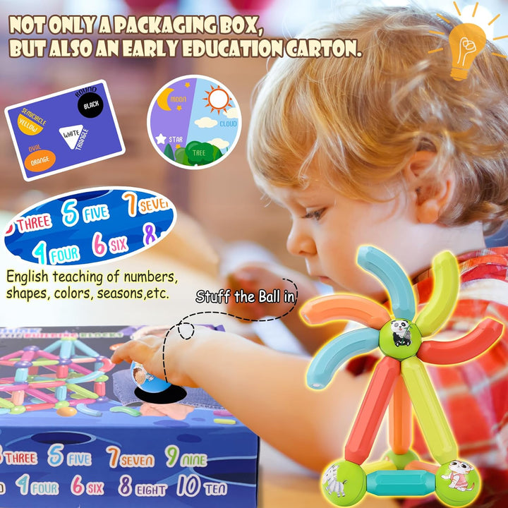 SVYHUOK Magnetische Bausteine Kinder 64 Stück Magnetbausteine Spielzeug, Montessori Lernspielzeug, K