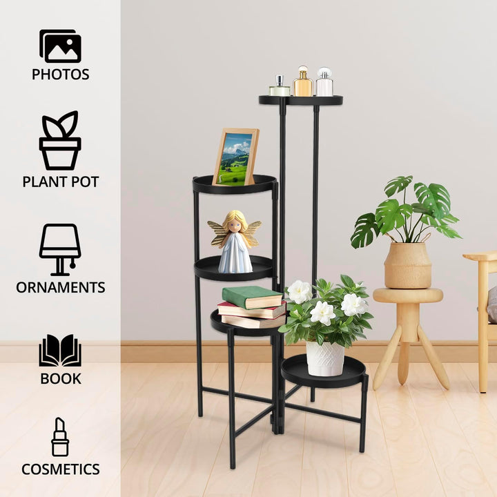 QWORK® 5 etagen pflanzenständer aus metall, blumenständer , pflanzenregal für drinnen und draussen,