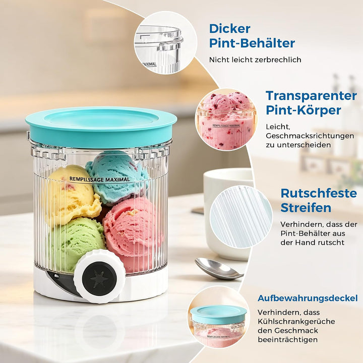 4 Stück Behälter für Ninja Swirl CREAMi + Silikon-Dessertbecher,Ersatz Pints mit Deckel für Ninja NC