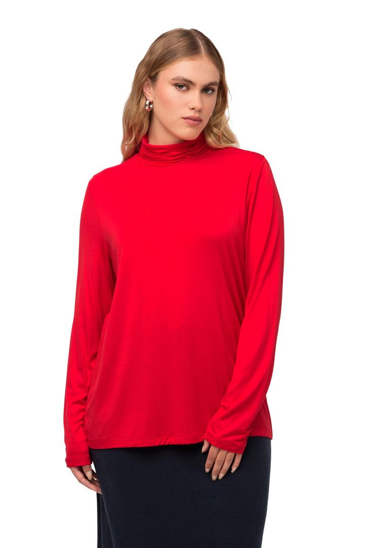 Ulla Popken Damen Rollkragen mit Raffung Am Ärmel T-Shirt 42-44 Rot, 42-44 Rot