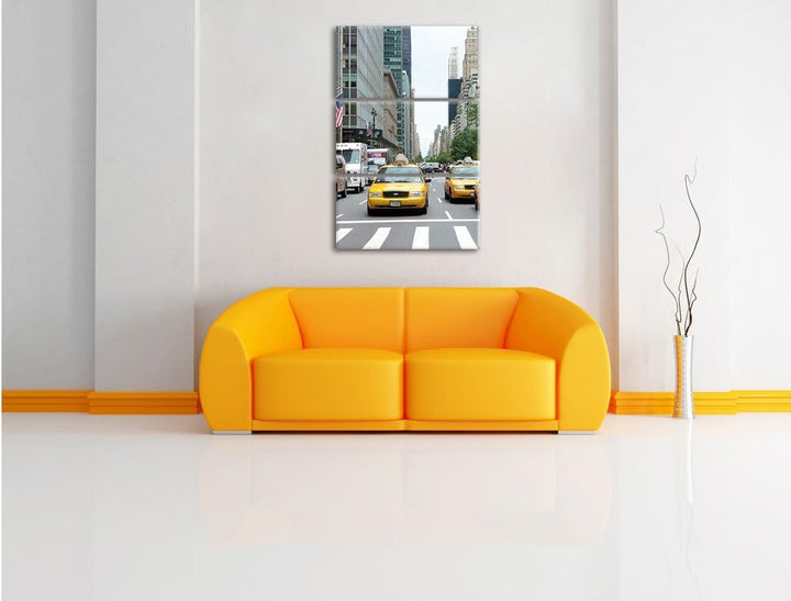 Pixxprint Taxi in New York City / 3-Teilig/Gesamtmass 120cm Leinwandbild bespannt auf Holzrahmen/Wan