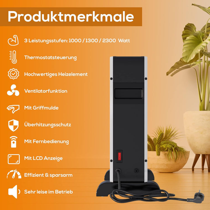 Tronitechnik® Elektroheizer Konvektor-Heizung mit 3 Heizstufen 1000/1300/2300 Watt, Elektroheizung m