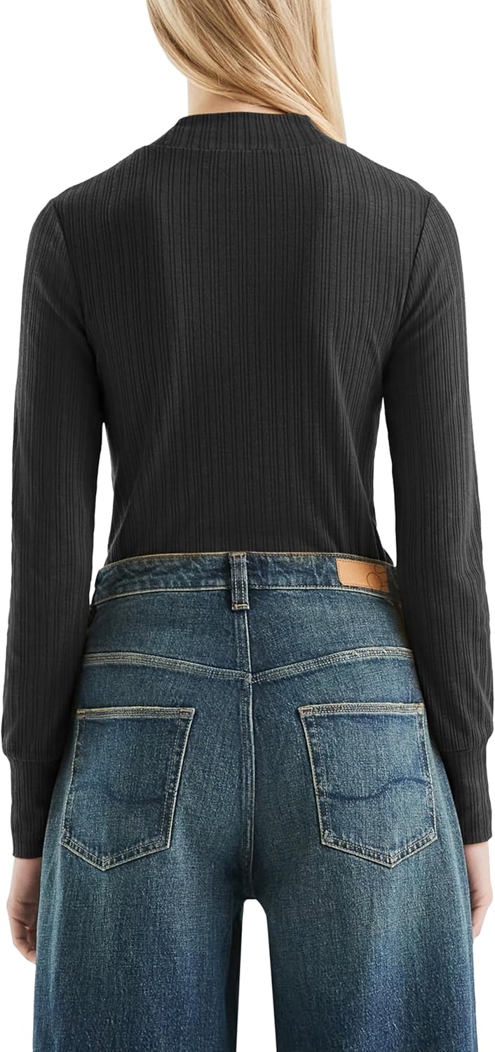 QS Damen Geripptes Langarmshirt T-Shirt Langarm, Slim Fit L 9999_schwarz, L 9999_schwarz