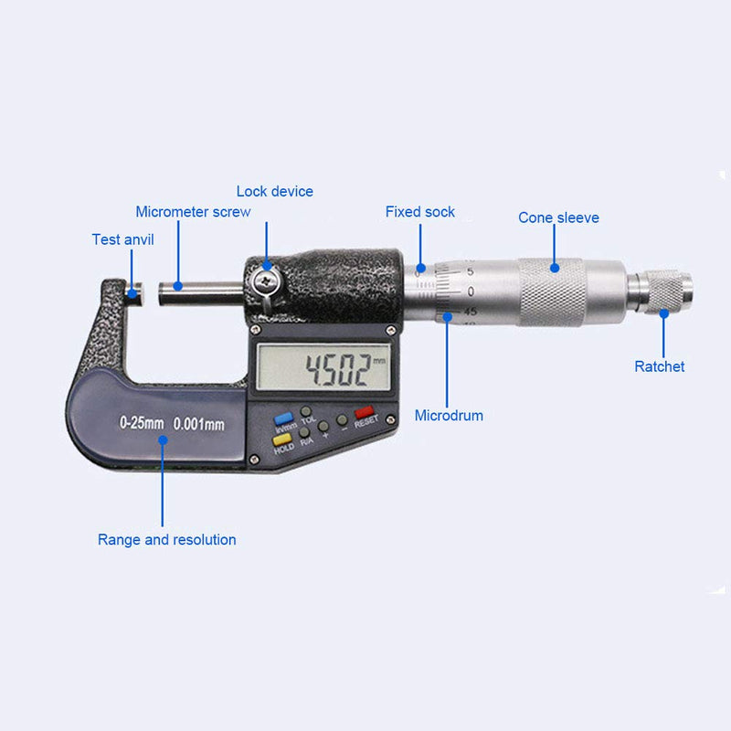 Elektronisches digitales Mikrometer für den Aussenbereich, 0-25 mm, hohe Präzision, Mikromessschiebe