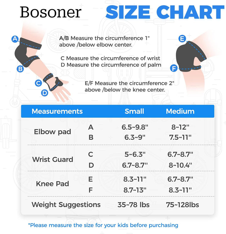 BOSONER Knieschoner Kinder Schoner Inliner Protektoren 6er Set Schützer Inliner Inline Skates Knie U