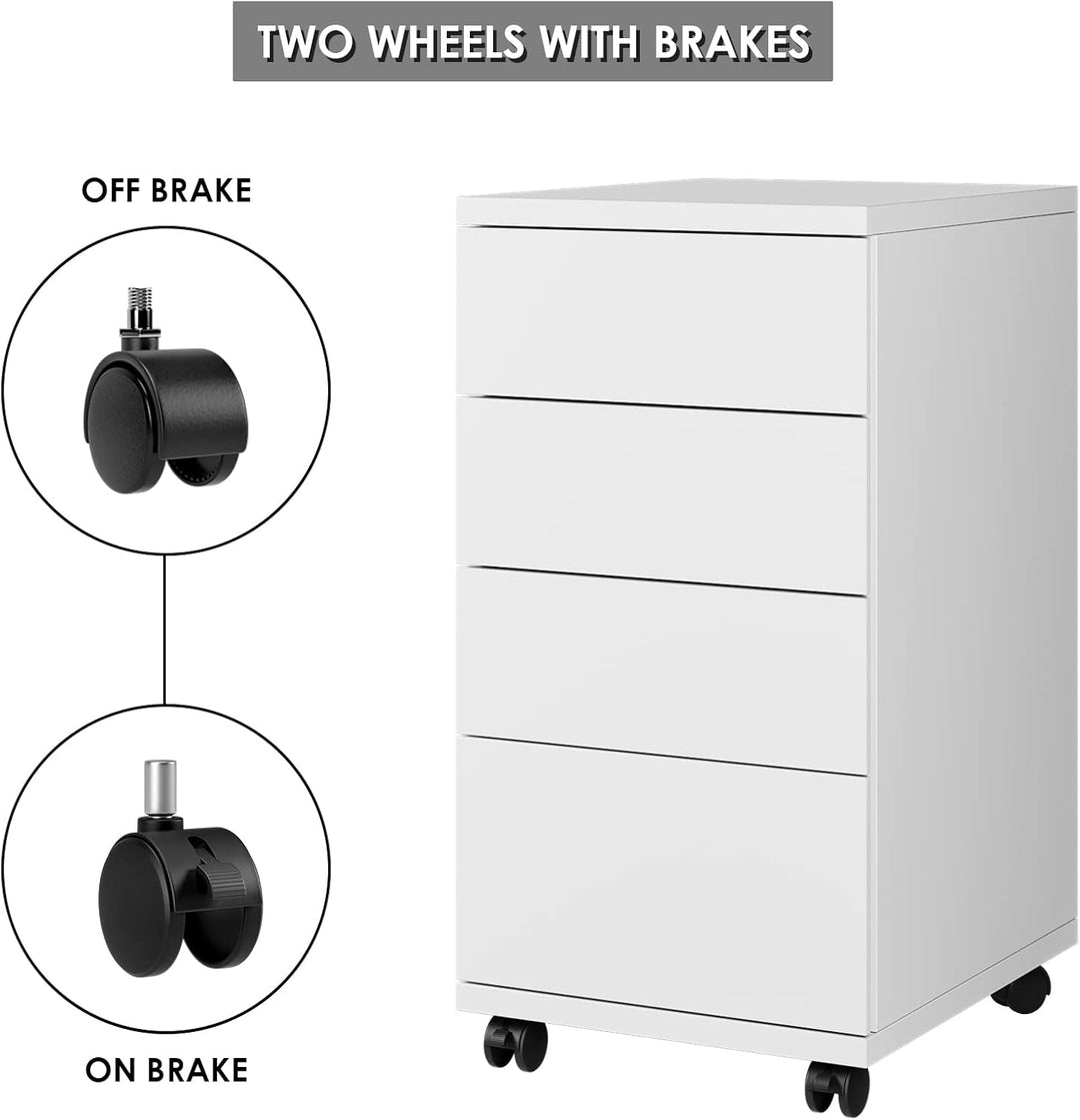 HOCSOK Rollcontainer mit 4 Schubladen, Aktenschrank mit Rollen, Büroschrank, unter dem Schreibtisch,