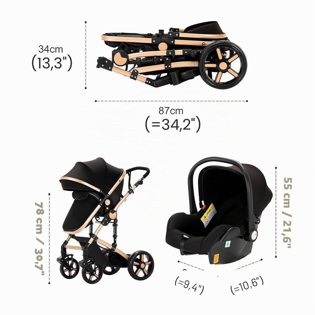 NADDLILY Kinderwagen 3 in 1, Buggy mit Umkehrbarem Zwei-Wege-Schub, Kinderwagen mit Faltbarem Tragba