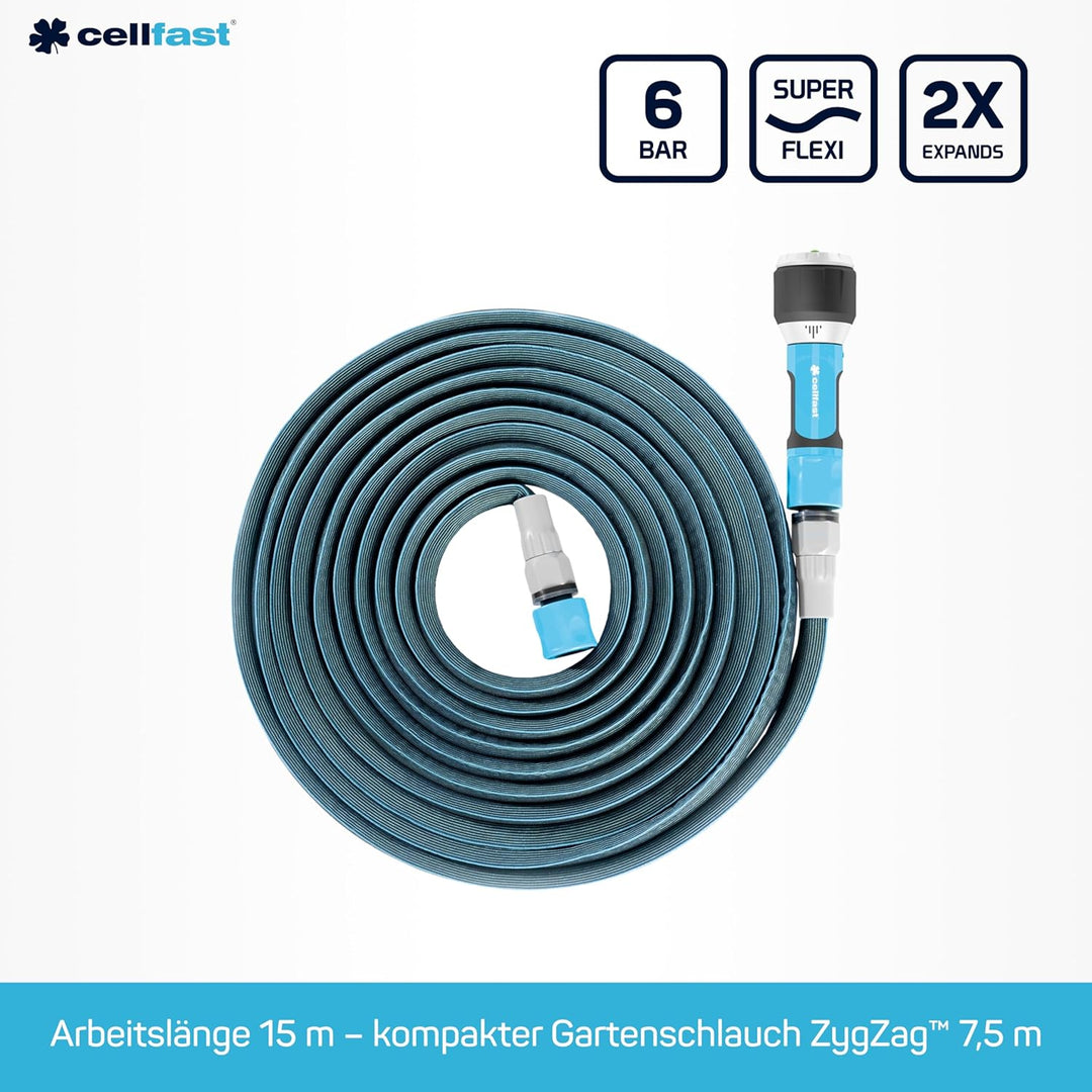 CELLFAST Reinigungsspritze Reinigungslanze Set Mit Dehnbaren Wasserschlauch Gartensprinkler Rasenspr