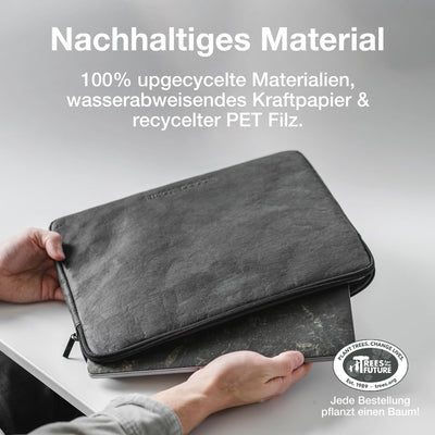 Woodcessories - Nachhaltige Laptoptasche kompatibel mit MacBook 11-14 Zoll Hülle Schwarz - aus Papie