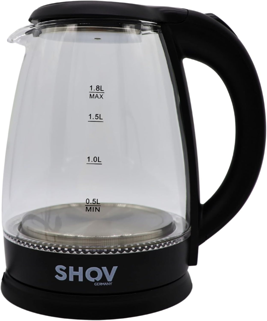 SHOV Glas Wasserkocher 1,8L – 1500W, LED-Beleuchtung, 360° Basis, Trockenlaufschutz – Schwarz